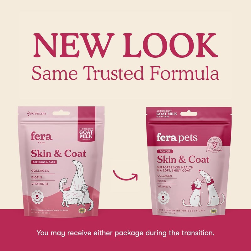 Fera Pets Goat Milk Topper - Cat & Dog Skin and Coat Supplement with Collagen, Biotin & Vitamin C - Helps Maintain Normal Skin Moisture - Promotes a Shiny Coat - for Picky Eaters - 60 TSP - Image 2